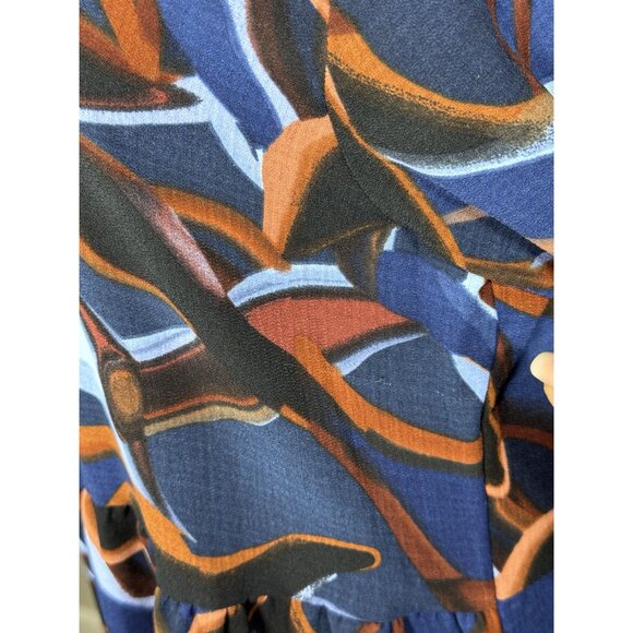 Nine West Womens Dress M Multicolor Abstract Print Tiered Long Sleeve Buttoned - Picture 7 of 12